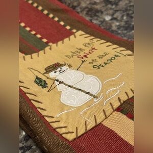 Park Design Embroidered Rustic Fishing Snowman 100% Cotton Knit Hand Towel Cabin